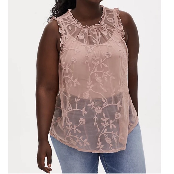 Torrid Taupe Embroidered Sleeveless Blouse 1 14 16 - Picture 2 of 3